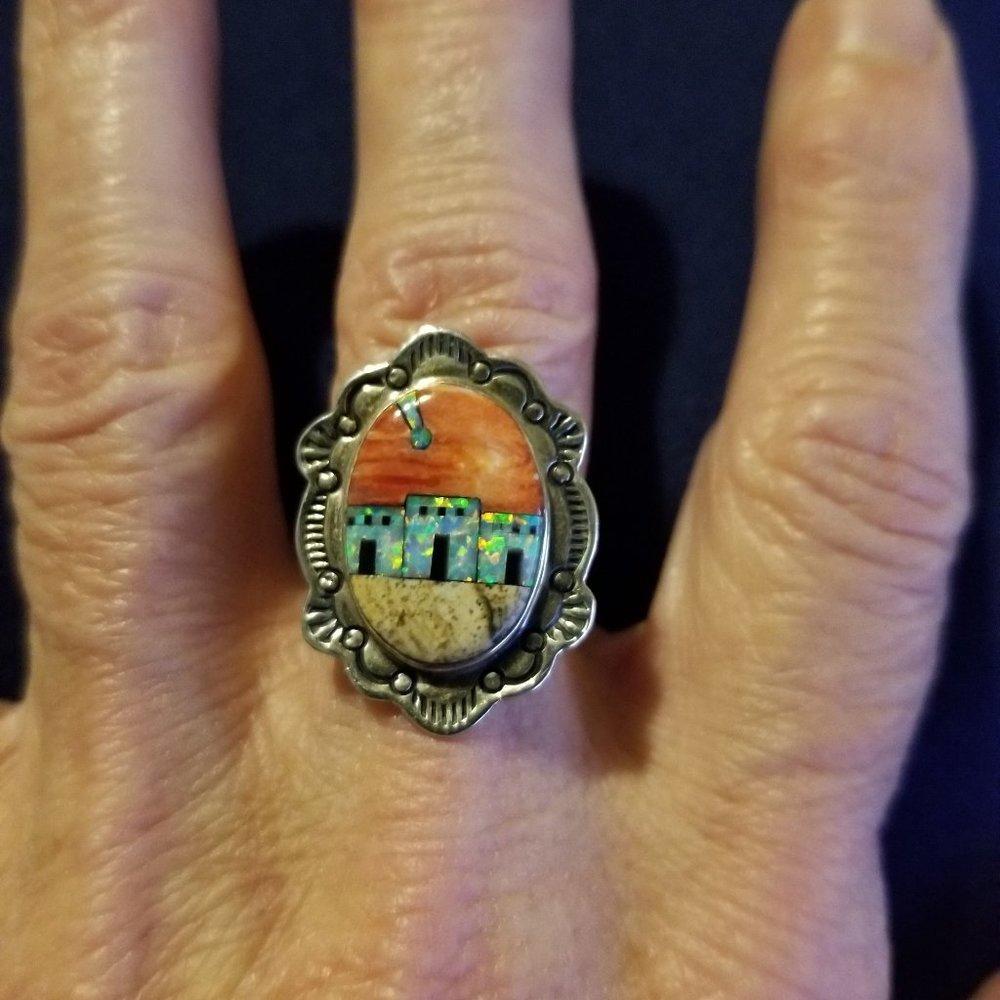 .925 Sterling Silver Navajo Design Ring - Sz 6 1/2